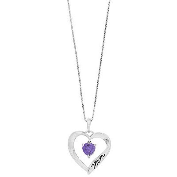 Timeless Amethyst Sterling Silver CZ Mom I Love You Heart Pendant - Picture 4 of 7